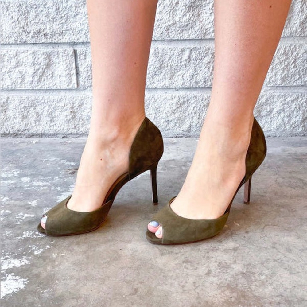Veronica Beard Gadot Suede Peep Toe Heels, Sz 7M
